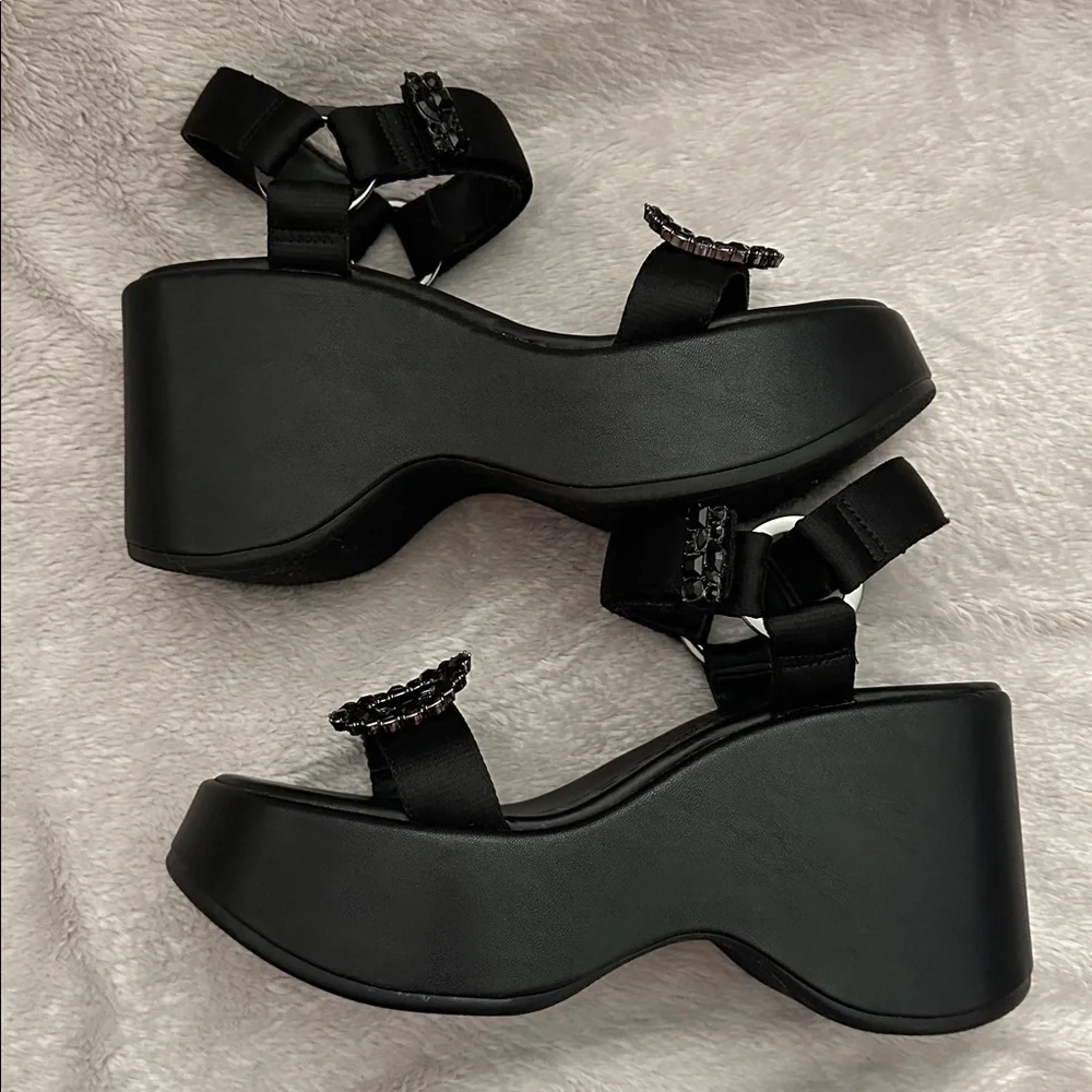 NWT Karl Lagerfeld Kiana Platform Wedge Sandal - Black - Women's Size 7.5 - Picture 8 of 12